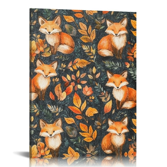 Creowell Foxes Leaves Pattern Canvas Print Wall Art Decor for Home Living Room Bedroom Office, Perfect Gift for Various Occasions, Easy to Hang and Enhance Room Atmosphere, 12x16/16x20 Inches 12x16in