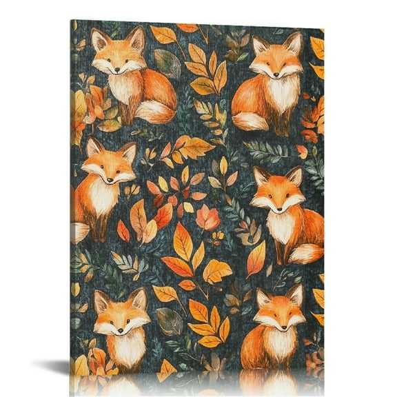 Creowell Foxes Leaves Pattern Canvas Print Wall Art Decor for Home Living Room Bedroom Office, Perfect Gift for Various Occasions, Easy to Hang and Enhance Room Atmosphere, 12x16/16x20 Inches 16x20in