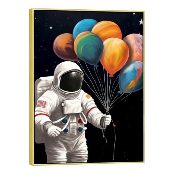 Creowell Framed Astronaut Wall Art Spaceman Canvas Posters Creative Explore Planet in Book Space Themed Wall Decor Pictures Prints for Kids Room Bedroom Decoration Ready To Hang 12x16in/16x20in