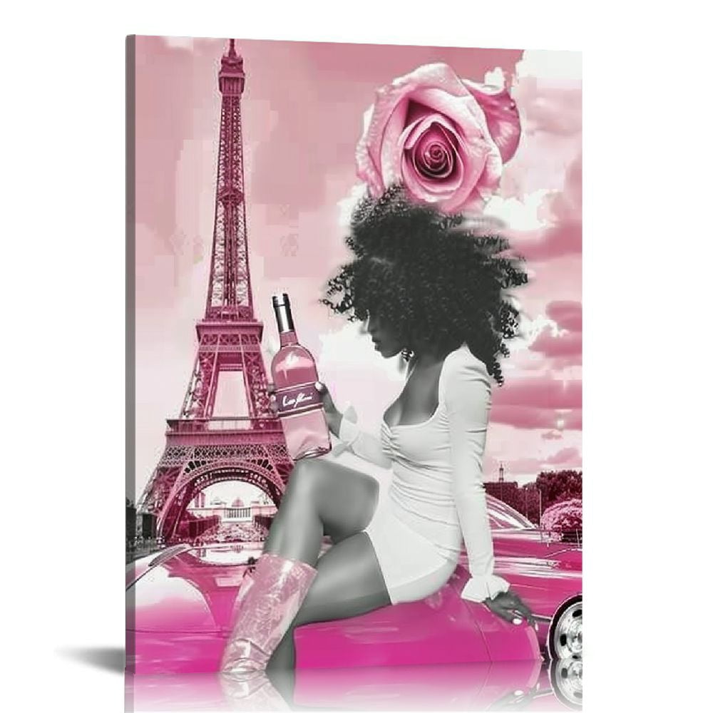 Creowell Framed Black Girl African American Wall Art Decor Women Pink ...