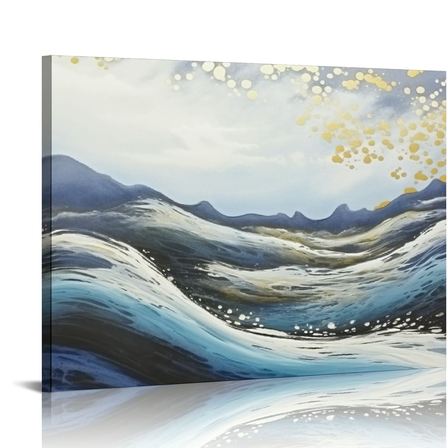 LAOTOART Modern Abstract Canvas Wall Art – Large Teal & Yellow Painting 29x59 Inches, Ready To Hang 2 thumbnail image