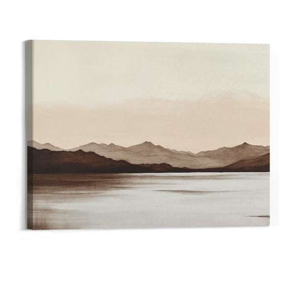 Creowell Framed Canvas Wall Art Monochromatic Brown Mountains and Valleys Landscape Wilderness Oil Painting Impressionism Traditional Scenic for Living Room, Bedroom, Office -20x16 Inch