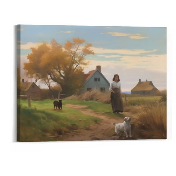 Creowell  Framed Canvas Wall Art,Vintage Wall Art Decor for Living Room Nature Landscape Countryside Wall Art Prints Scenery Oil Painting for Bedroom Office Home Decoration 20x16 Inch