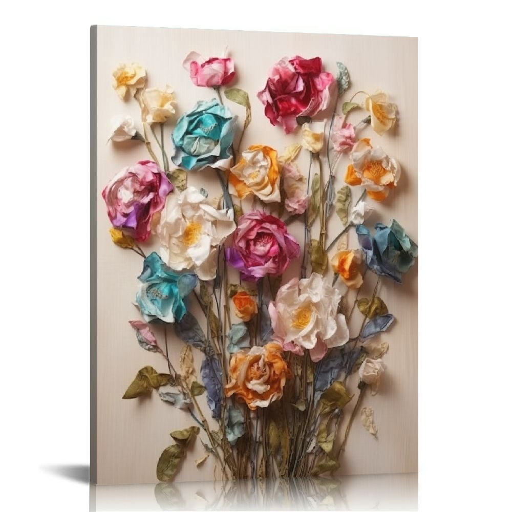 Creowell Framed Colorful Floral Canvas Wall Art Flowers Rose ...