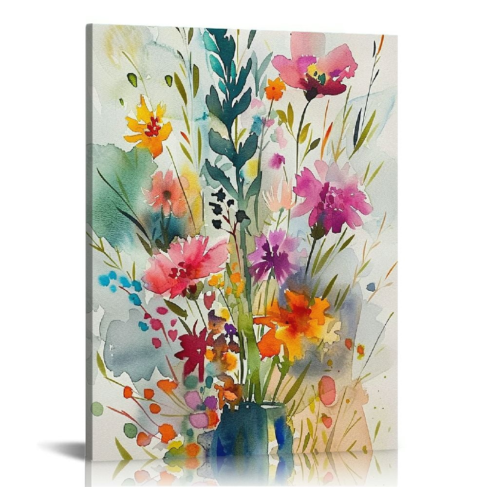 Creowell Framed Colorful Wildflower Canvas Wall Ar Flowers Pictures ...