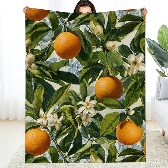 Creowell Fresh Citrus Blanket, Soft Warm Cozy Elegant Orange Fruit Throw Blanket Gifts for Adults Kids Women, Lightweight Fuzzy Comfy  Blankets for Couch, Travel, Bed, House Decor   60*80in