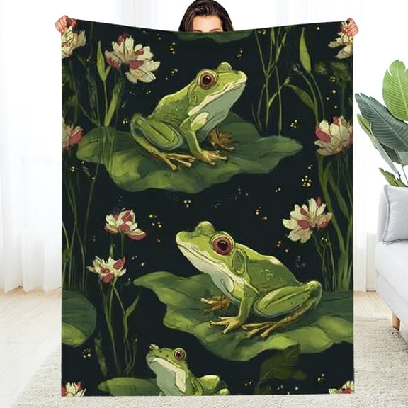 Creowell Frog Blanket Gifts for Frog Lover Kids Lotus Leaf Frog Throw Blankets Soft Comfy Lightweight for Home Decor Couch Bed Sofa 60*80in