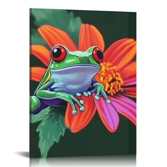 Creowell Frog Flower Cool Print On Canvas Wall Art Decor for Home Living Room Bedroom Office, Perfect Gift Ideas for Various Occasions 12x16in