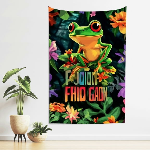 Creowell Frog Flowers Digital Art Tapestry Wall Hanging 100% Polyester 40x60in