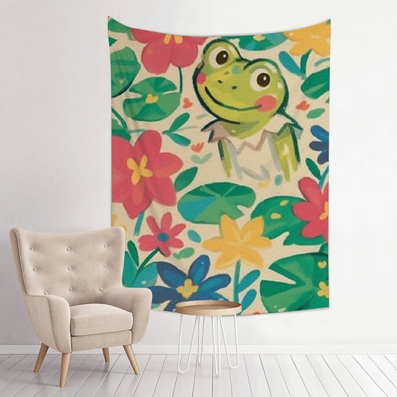 Creowell Frog Flowers Nature Tapestry Wall Hanging 100% Polyester Art 30x40in