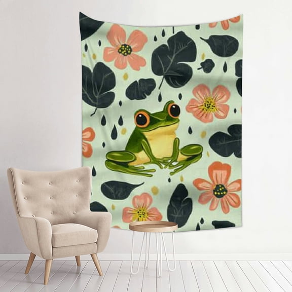 Creowell Frog Flowers Pattern Tapestry Wall Hanging for Home Decor 30x40in