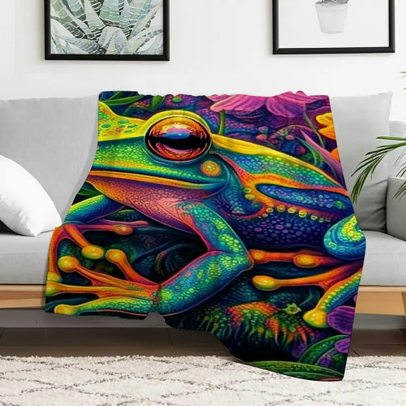 Creowell Frog Flowers Psychedelic Art Fuzzy Flannel Blanket 40x50in
