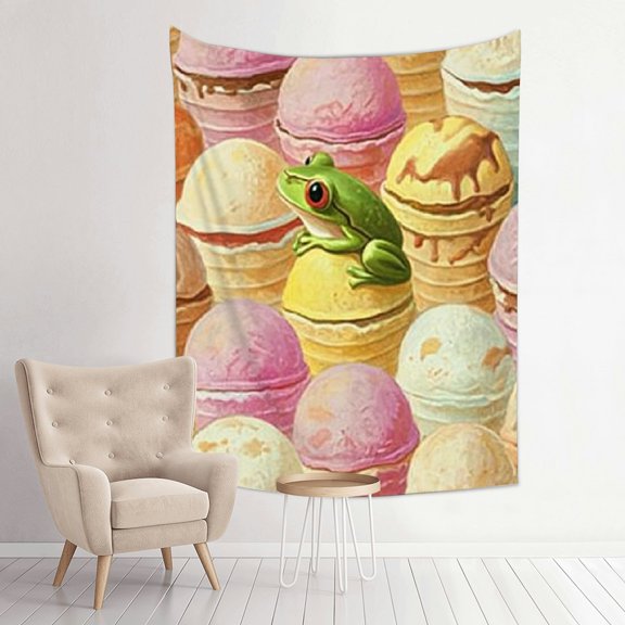 Creowell Frog Ice Cream Pastel Tapestry Wall Hanging 100% Polyester 30x40in
