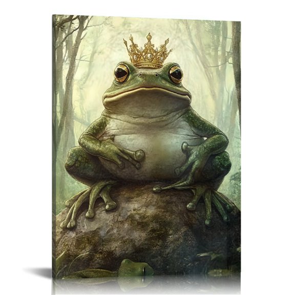 Creowell Frog King Enchanted Woods Art Modern Canvas Prints Wall Decor for Home Living Room Bedroom Office, Great Gift Ideas for Various Occasions 12x16in