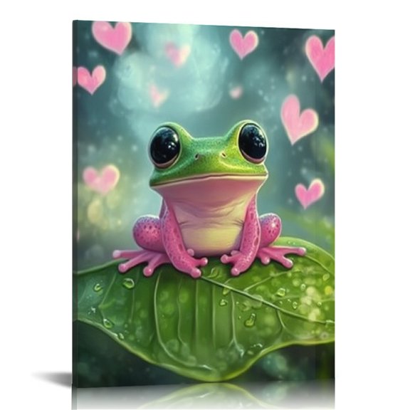 Creowell Frog Leaf Cute Canvas Prints Wall Art Home Decor Living Room Bathroom Bedroom Office 12x16/16x20 Inches 16x20in