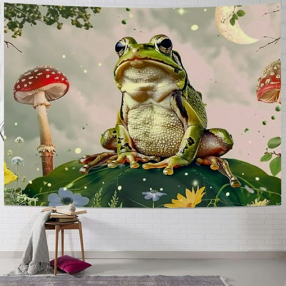 Creowell  Frog Mushroom Tapestry, Aesthetic Moon Stars Butterfly Tapestry Wall Hanging for Bedroom, Plant Floral Funny Tapestries Living Room College Dorm Home Decor 40x30inch