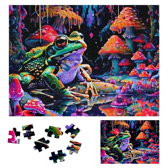 Creowell Frog Mushrooms Wooden Jigsaw Puzzles, Impossible Hard Challenge Gift for Family Friends 500 PCS