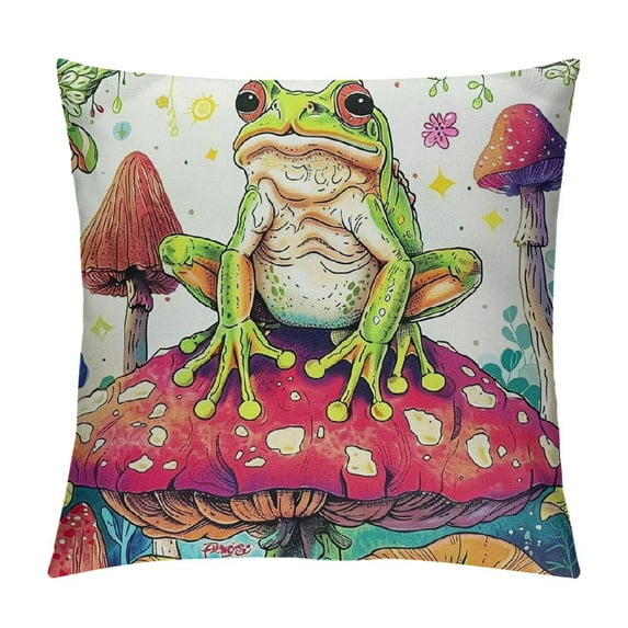 Creowell Frog Print Pillow Case Cushion Cover Kids Decor Throw Pillow Cover Mushrooms Decorative Throw Pillowcase forBotanica Cute Mushroom Decor Beige Red Cushion Case