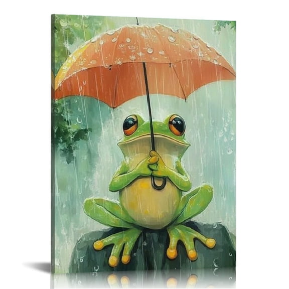 Creowell Frog Umbrella Rain Art Modern Canvas Prints Wall Art Home Decor Living Room Bathroom Bedroom Office 12x16/16x20 Inches 12x16in