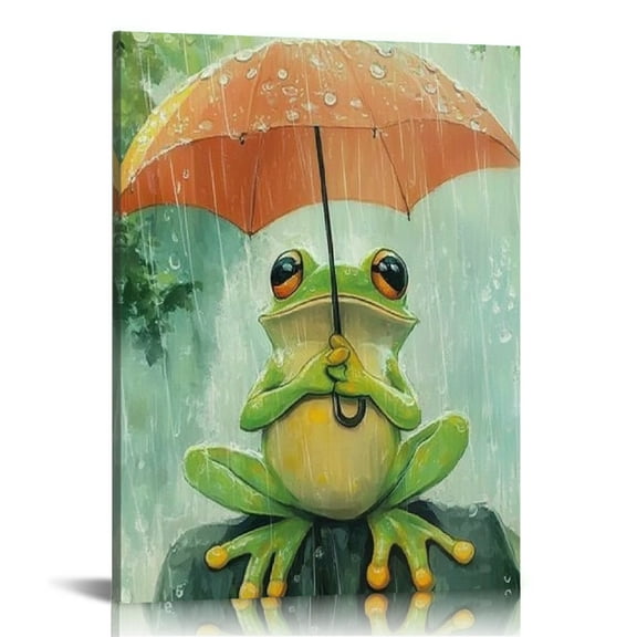 Creowell Frog Umbrella Rain Art Modern Canvas Prints Wall Art Home Decor Living Room Bathroom Bedroom Office 12x16/16x20 Inches 16x20in
