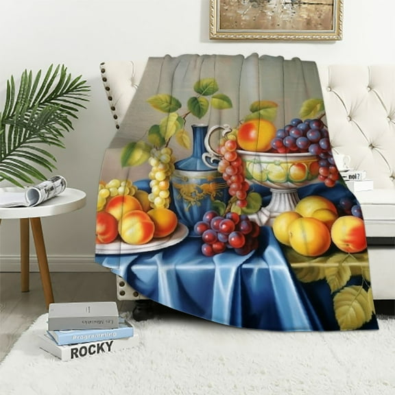 Creowell Fruits Vase Still Life Flannel Super Soft Blanket for All Seasons Bed Cover Tapestry Wall Decoration Lightweight Anti-Pilling Anti-Wrinkle 50x60in