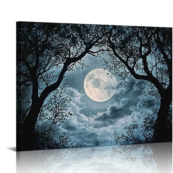 Creowell Full Moon Trees Gothic Wall Decor Canvas Art Prints 20x16in