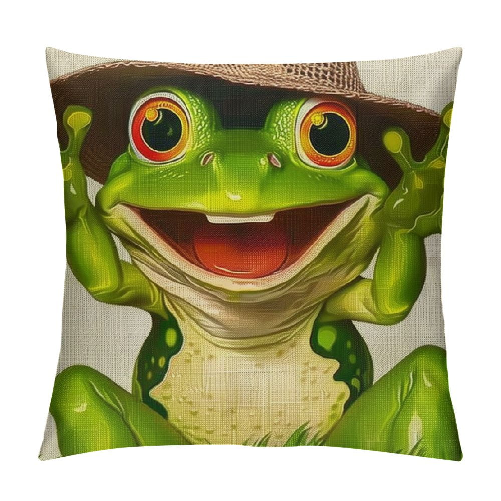 Creowell Funny Frog Throw Pillow Covers ,Green Frog Lumbar