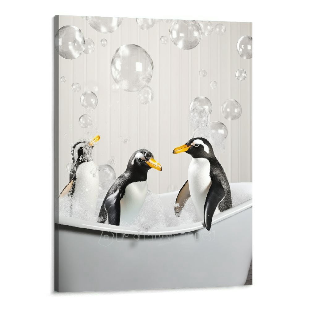 Creowell Funny Penguins Bathroom Wall Decor Black and White Penguin ...