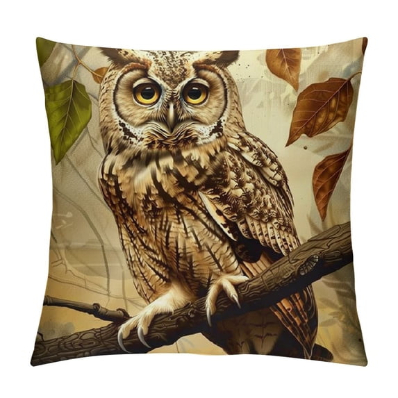Creowell Funny owl Sitting on a Branch,Pillow Covers Printed Throw Pillow Cases Outdoor Decorative Pillow Covers Multi-Size,Yellow