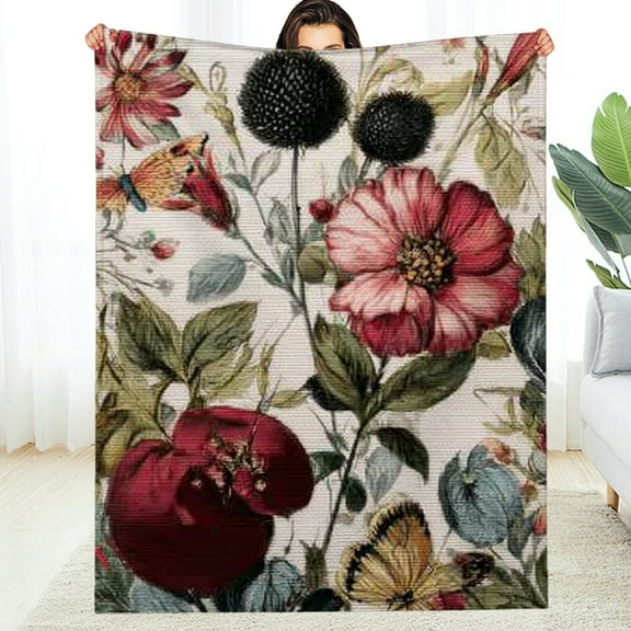 Creowell Fuzzy Fluffy Soft Cozy Blanket Floral Print Butterfly Baroque 30*40in