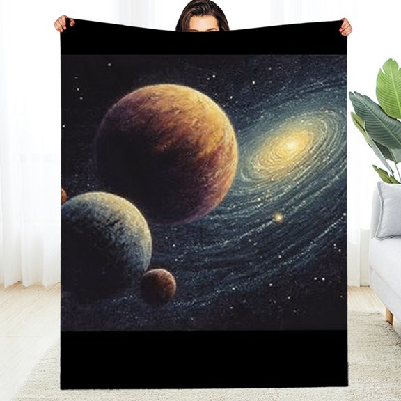 Creowell Fuzzy Fluffy Soft Cozy Blanket Planets Galaxy Star Flannel 40*50in