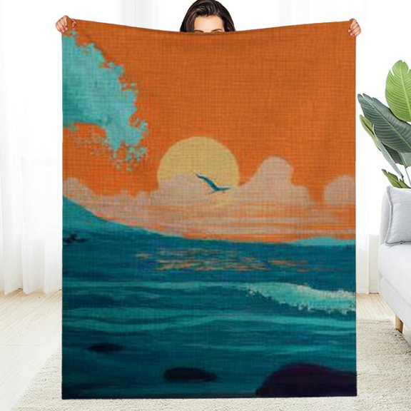Creowell Fuzzy Fluffy Soft Cozy Blanket Sunset Bird Ocean Flannel 30*40in