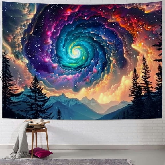 Creowell  Galaxy Space Tapestry Colorful Starry Sky Tapestry Trippy Mountain Tapestry Misty Forest Tapestry Fantasy Landscape Tapestry Wall Hanging Decor for Home 40x60inch