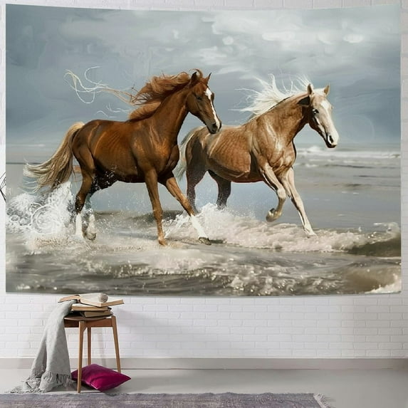 Creowell  Galloping Horse Tapestry Horses Running in Sea Water Wall Hanging Animal Tapestries for Bedroom Living Room Dorm Decor,Multi Size Painting