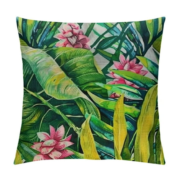 Creowell Get Orange Leaves Outdoor Throw Pillow Cover Green Tropical Palm Leaves Banana Leaves Brightness Leaves Decorative Pillows Farmhouse Cushion Cases Home Decor for Couch 18x18in