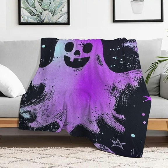 Creowell Ghost Stars Happy Halloween Durable Soft and Warm Flannel Blanket Lightweight Multifunctional for Sofa Travel Camping Bed Chair Multi-purpose Gift Blanket All Season 50x60in