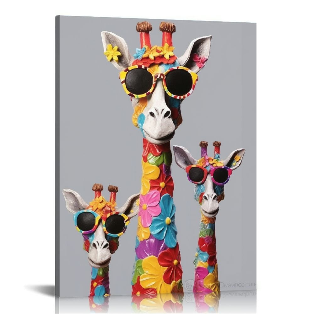 Creowell Giraffe Family Canvas Wall Art Animal Poster Prints Picture ...