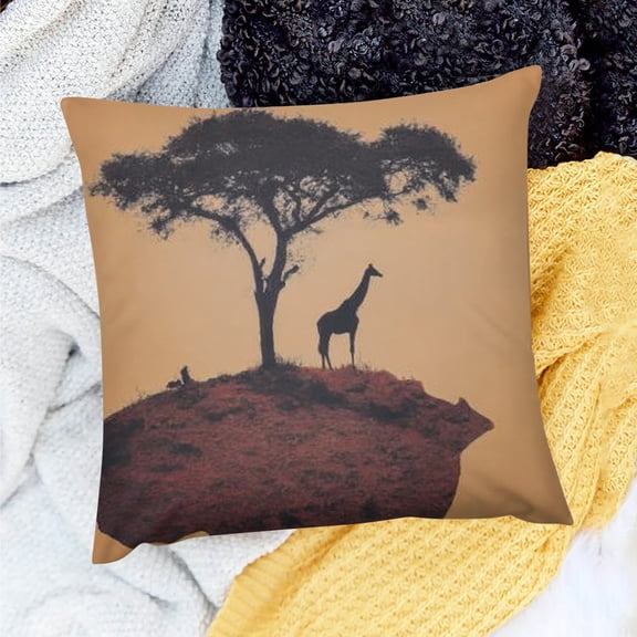 Creowell Giraffe Tree Hill Home Decor Throw Pillow Case Linen 24x24in