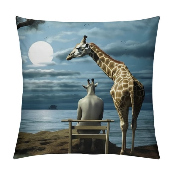 Creowell Giraffe Zebra Bench Pillow Case with Zipper Home Decor for Living Room Bedroom Cushion Outdoor Square Design 1PC 18x18in