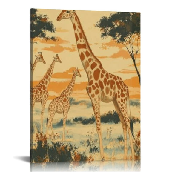 Creowell Giraffes Trees Wall Decor Canvas Print Art for Home 16x20in