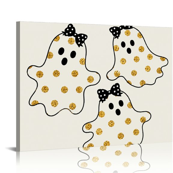 Creowell Glitter Polka Dot Ghost Bow Set HD Print Framed Canvas Wall Art, Wall Art, Ready An Excellent Gift Choice Suitable For Living Room Bedroom Kitchen Classroom Studio Family