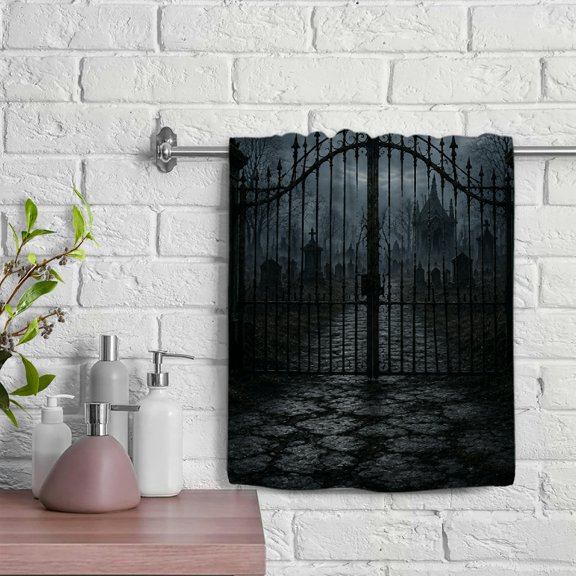 Creowell Gloomy Cemetery Iron Gate Soft Bath Towel, 100% Polyester Absorbent Hand Towels, For Bathroom Hotel Gym Spa Funny Kitchen Towels For Kitchens Bathrooms Showers