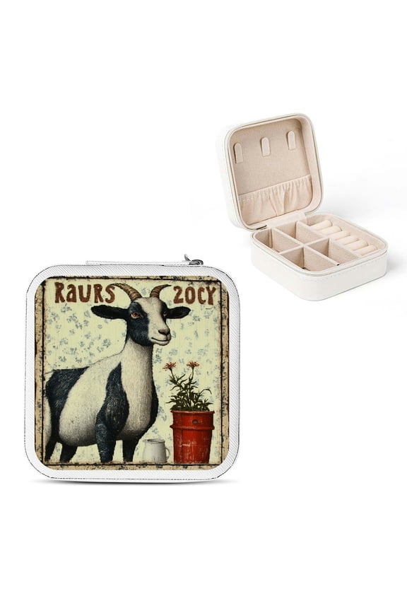 Goat Fresh Milk Folk Art Jewelry Box for Travel - Necklace Ring Earring Organizer White