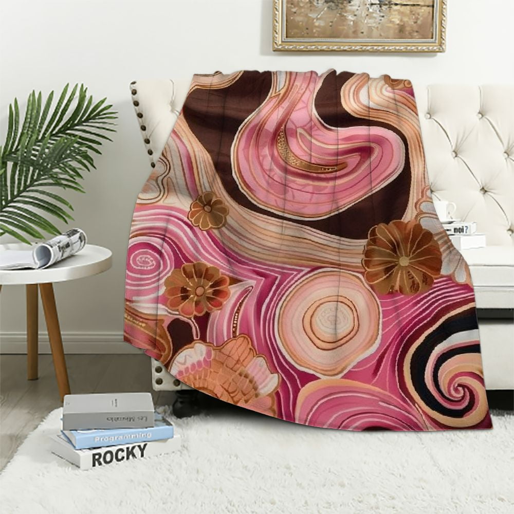 Creowell Gold Pink Chocolate Ivory Blanket Modern Geometric Soft Warm Throw Blankets Lightweight
