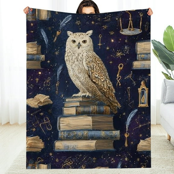 Creowell Gothic Magic Owl and Spell Book Throw Blanket,  Soft, Lightweight Mystical Wizard Library Witch Hat Blankets, for Home Living Room Decor 60*80in