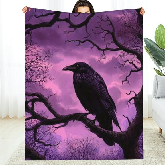 Creowell Gothic Raven Forest Blanket Gifts for Women Kids, Dark Purple Crow Theme Blankets, Warm Cozy Soft Throw for Bedroom, Camping, Couch, Decor  30*40in