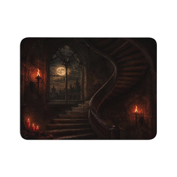 Creowell Gothic Spiral Staircase Moon Castle Window Mouse Pad, Square Smooth Surface Desk Mat, Stitched Edge for Office, Laptop, Computer, Home,