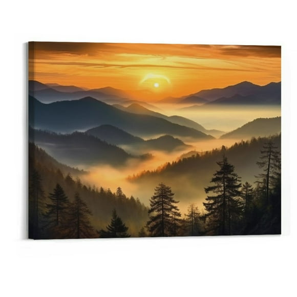 Creowell Great Smoky Mountains National Park Sunrise Landscape Poster Modern Canvas Wall Art Decor Aesthetic Poster Home Living Room Bedroom Bathroom Wall Room Decor Gift (20x16 Inch)