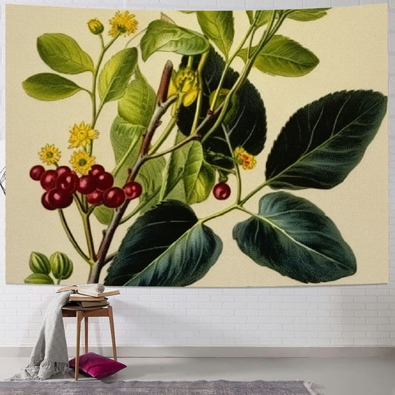 Creowell Green Botanical Flower Small Tapestry Wildflower Plant Floral Tapestries Wall Hanging Vintage Indie Beige Leaves Aesthetic Home Decoration for Bedroom Living Room Kitchen Farmhouse 40x60inch