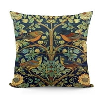 Creowell Green Chinoiserie Pillow Cover 18x18 Inch Blue and Yellow Floral Throw Pillow Covers Flower and Bird Outdoor Square Pillowscase Cushion Covers for Sofa Couch Bedroom Home Decor
